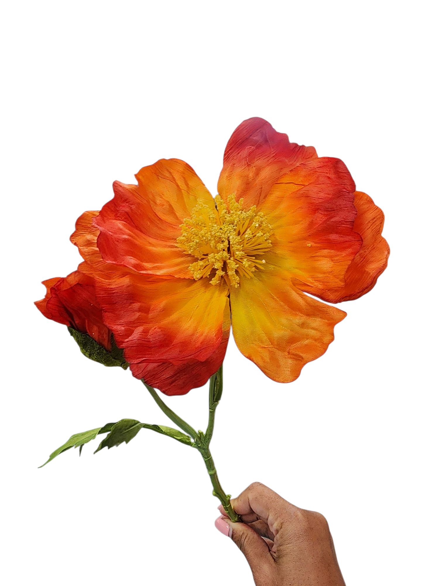 Orange Poppy Spray with 1 Flower / 1 Bud 57cm