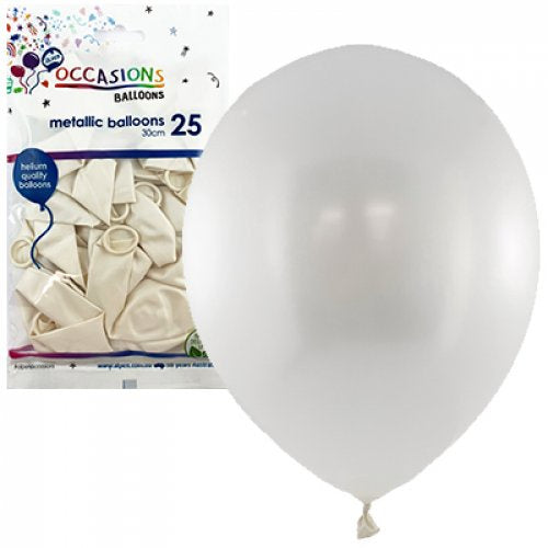 Metallic White 30cm Balloons P25