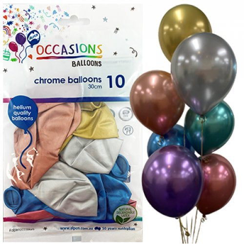 Chrome Assorted Colours 30cm Balloons P10