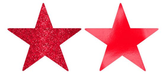 Solid Star Cutout Red Foil & Glitter - Pack of 5