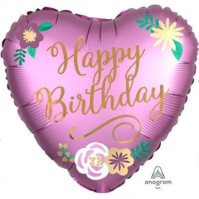 Happy Birthday Satin Flowers Foil Balloon