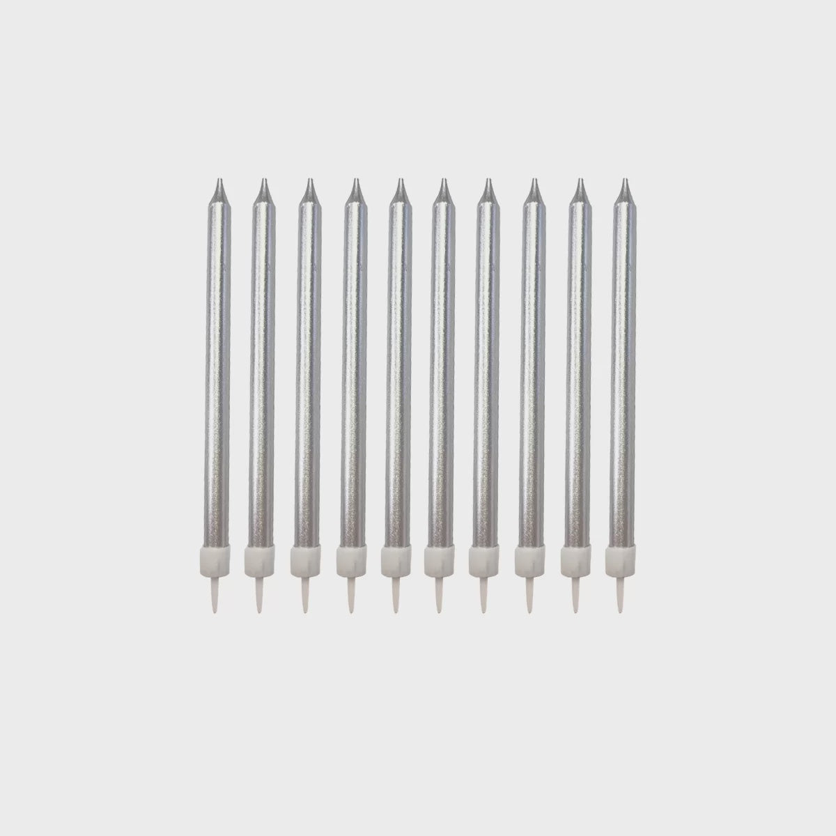 Metallic Silver Candles with Holder (Pack of 12)