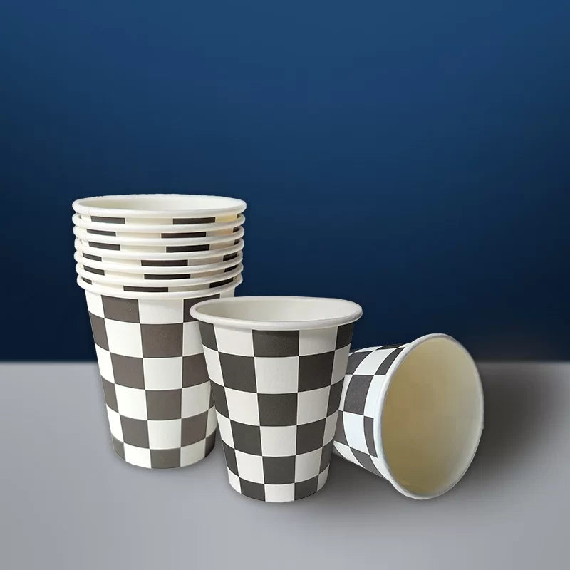 Black and White Checkered Cups (8 pack)