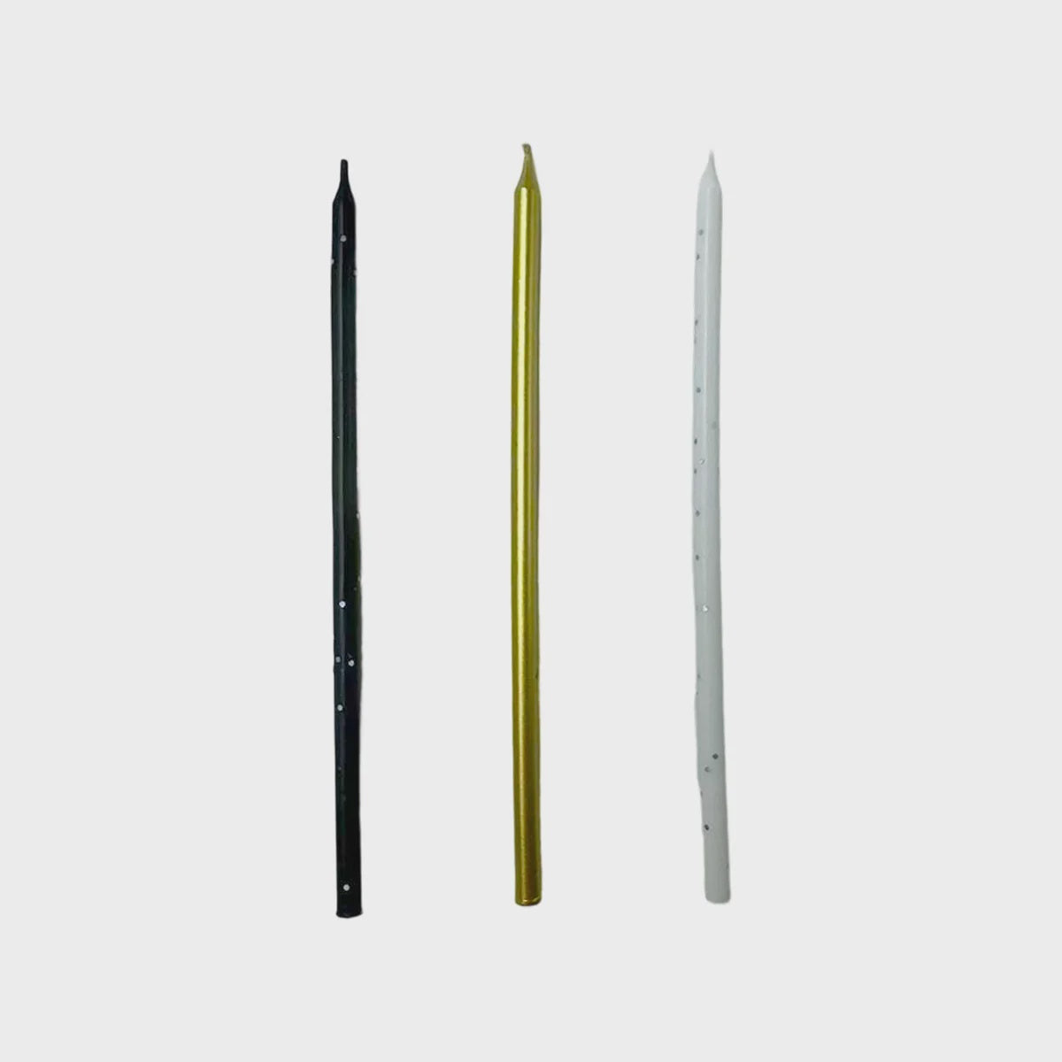 Metallic Candles -White/Black/Gold Pack of 12