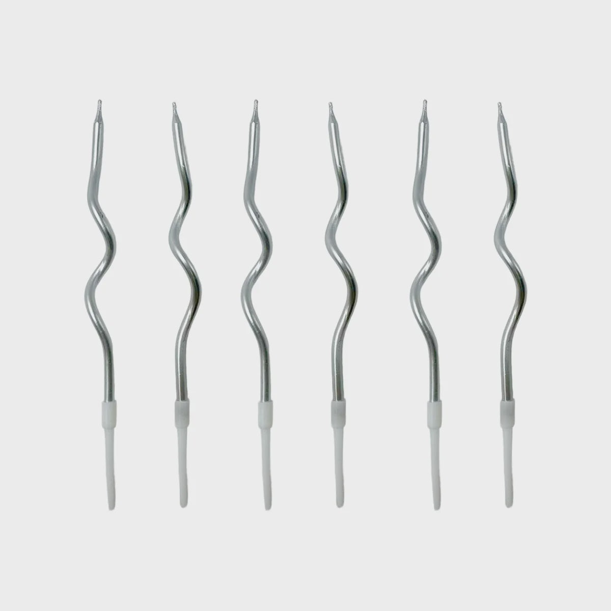 Metallic Silver Curved Candles Pack of 6