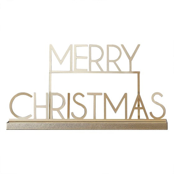 Gold Metal & Wood Merry Christmas Sign
