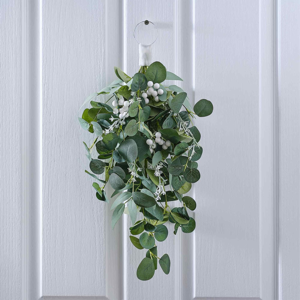 Eucalyptus and White Berries Door Garland