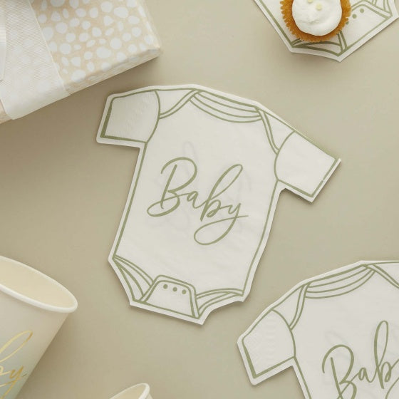 Baby Shower Sage Babygrow Shaped Napkins (Pack of 16)