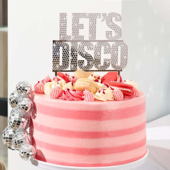 Disco Party Silver 'Let's Disco' Acrylic Cake Topper