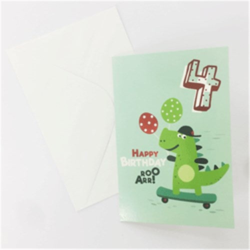 4th Birthday Greeting Card- Urban Dinosaur