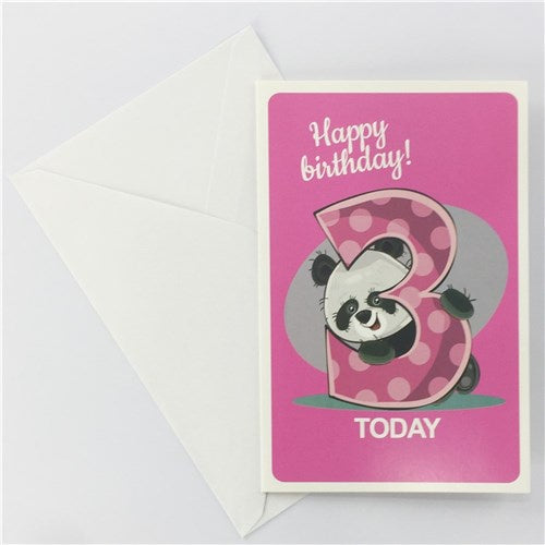 3rd Birthday Greeting Card - Pink Panda Girl