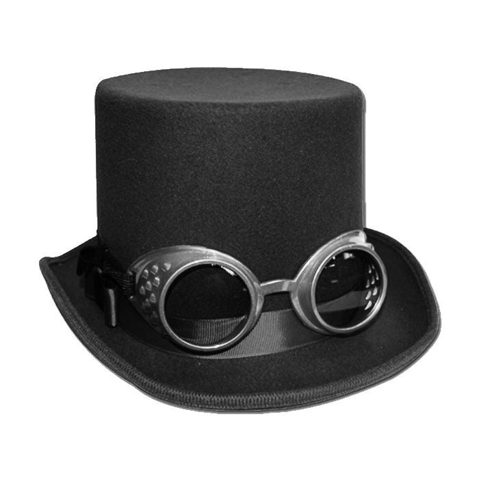 Black Steampunk Top Hat with Goggles