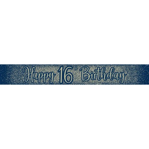 Metallic Glitter Navy Happy 16th Birthday Banner
