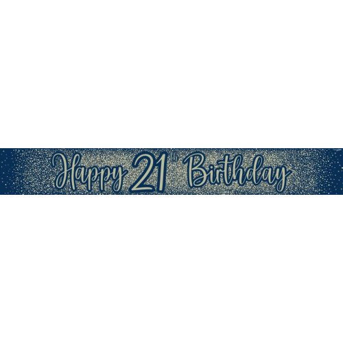 Metallic Glitter Navy Happy 21st Birthday Banner
