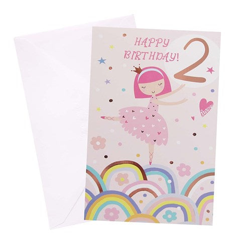 2nd Birthday Greeting Card - Rainbow Ballerina Girl
