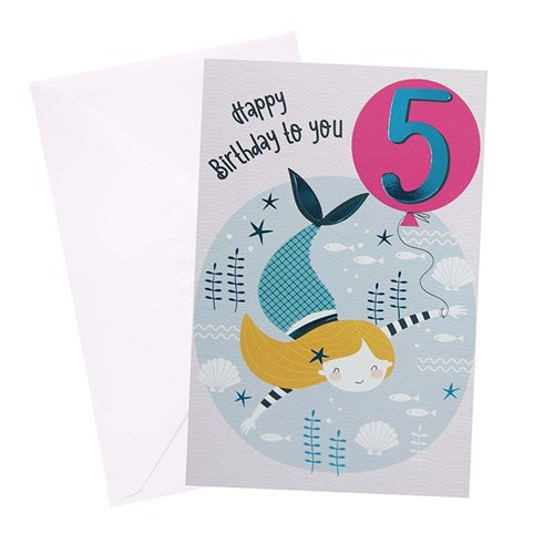 5th Birthday Greeting Card - Mermaid Girl