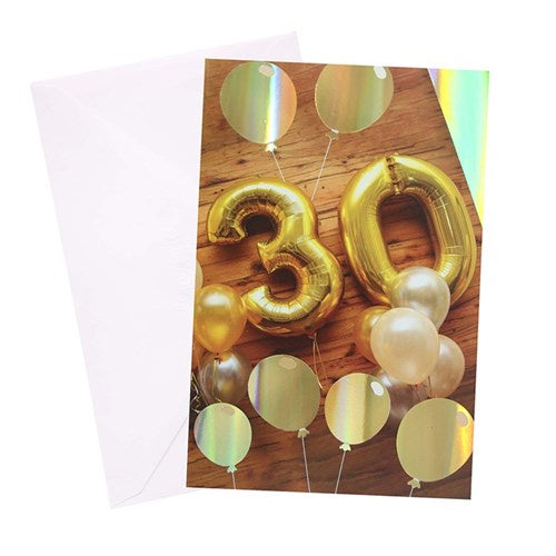 30th Birthday Greeting Card - Golden Balloons Male