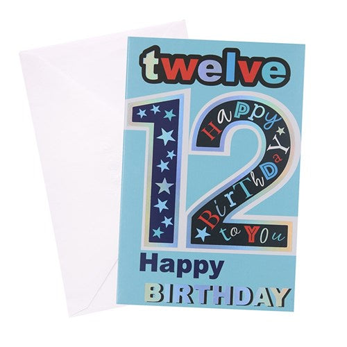 12th Birthday Greeting Card - Blue Stars Boy