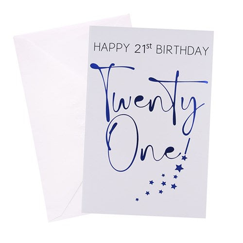 21st Birthday Greeting Card - Blue Stars Male