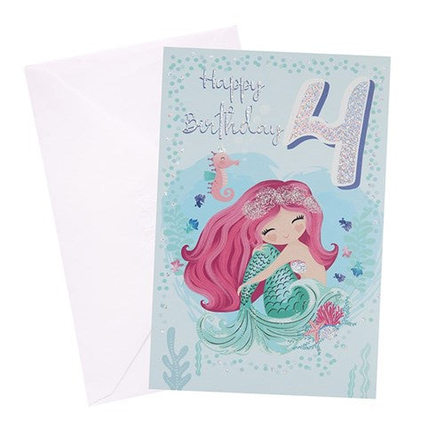 4th Birthday Greetings Card - Mermaid Girl