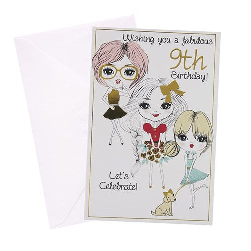 9th Birthday Greeting Card - Fabulous Fashion Girl