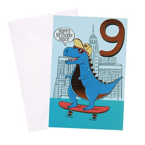 9th Birthday Greeting Card - Urban Dinosaur
