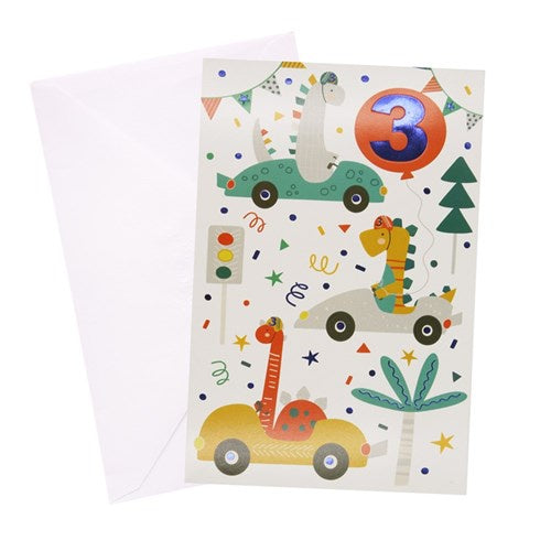 3rd Birthday Greeting Card- Urban Dinosaurs