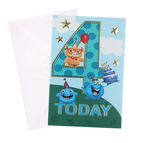 4th Birthday Greeting Card- Urban Blue