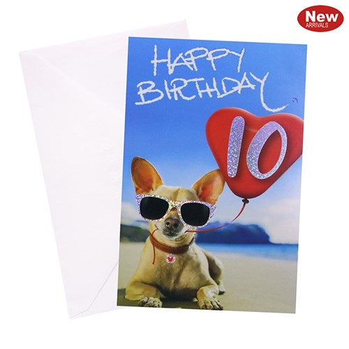 10th Birthday Greeting Card - Cool Sunglasses Dog Girl
