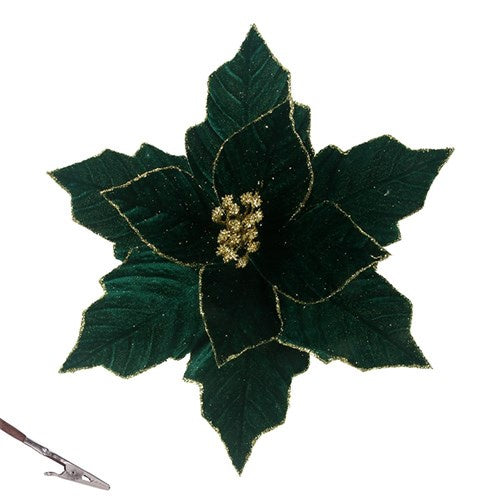 Emerald Poinsettia With Clip 28cm