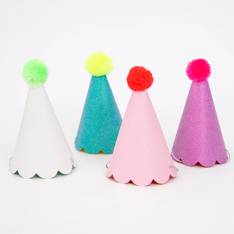 Meri Meri Glitter Pompom Party Hats (Pack of 8 in 4 designs)