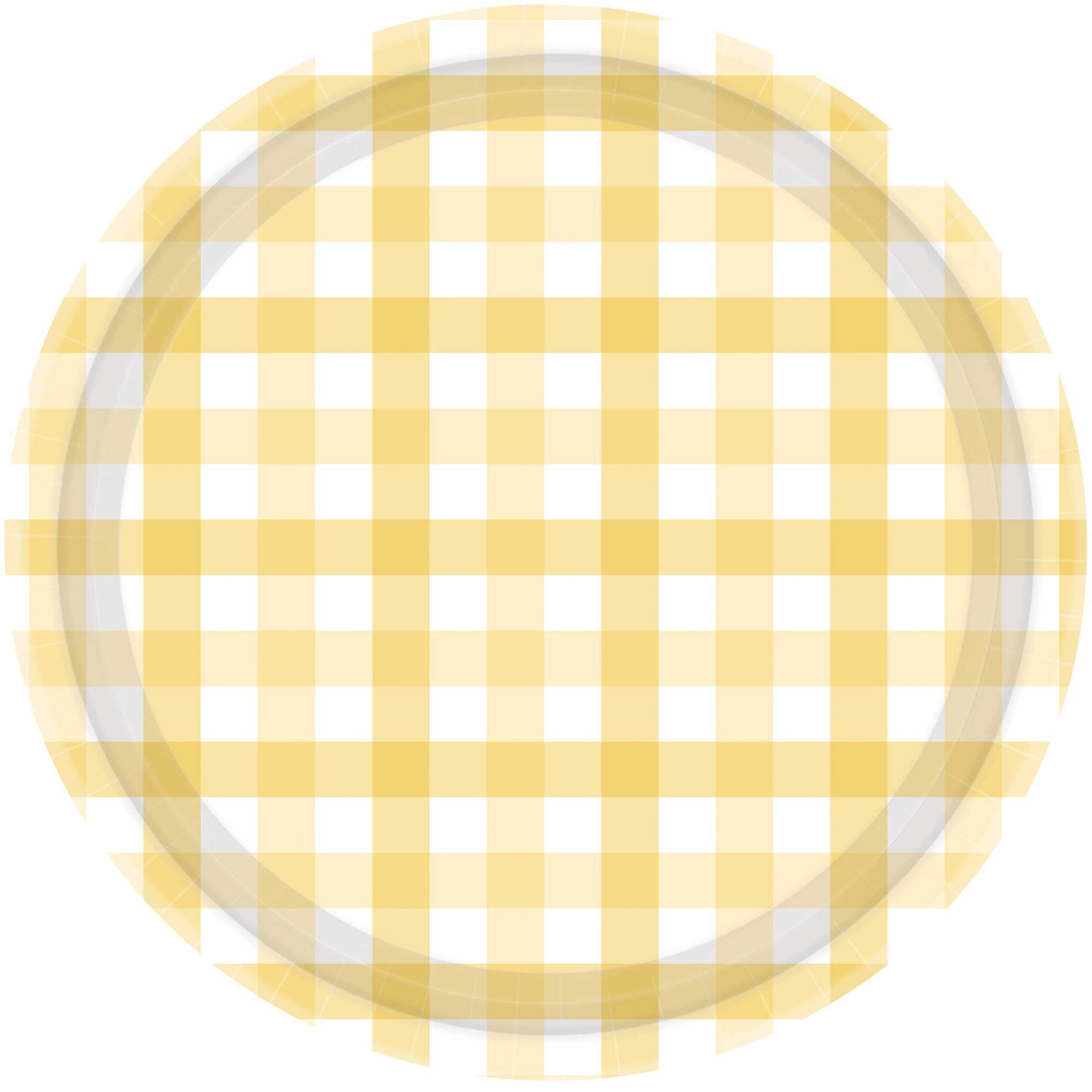 Gingham Pastel Yellow Paper Plate 23cm 8pack