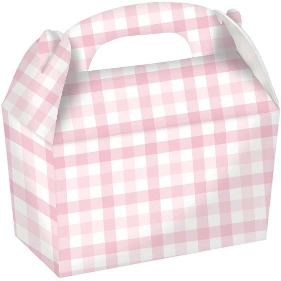 Gingham Pastel Pink Paper Treat Box 4 pack