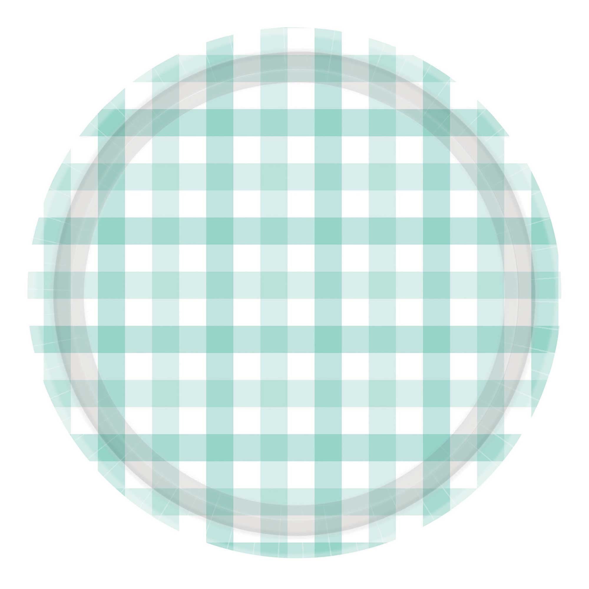 Gingham Pastel Mint Green Paper Plate 23cm 8pack