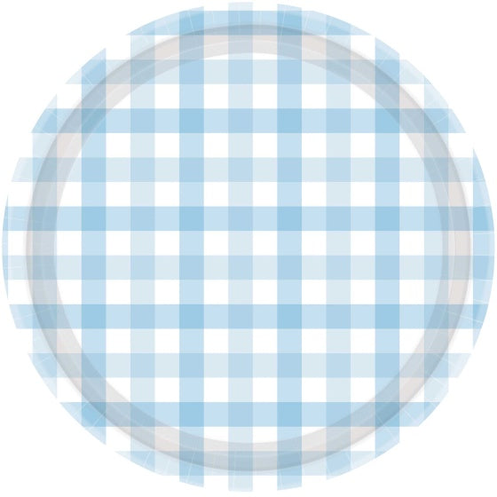 Gingham Pastel Blue Paper Plate 17cm 8pack