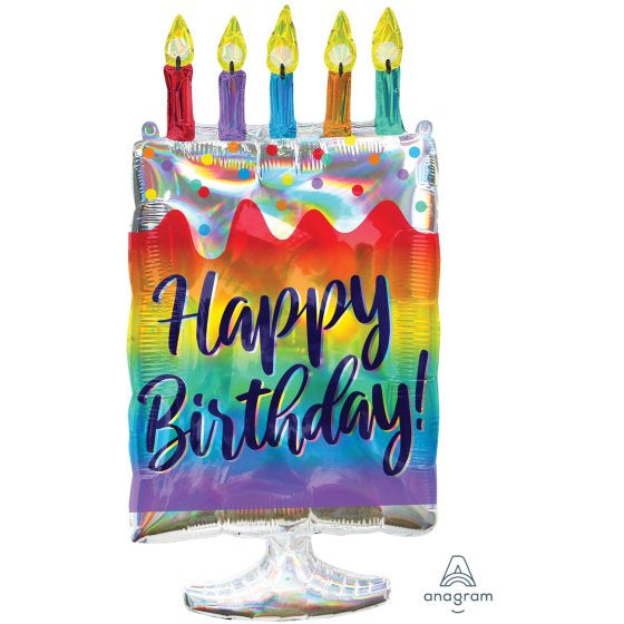 Holographic Happy Birthday Cake Supershape Foil Balloon