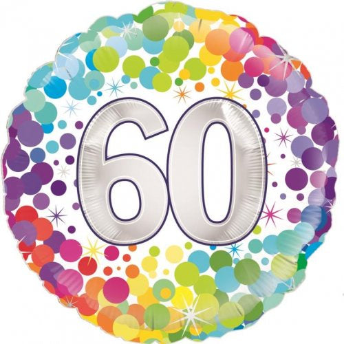 60th Colourful Confetti 18 inch Foil Balloon
