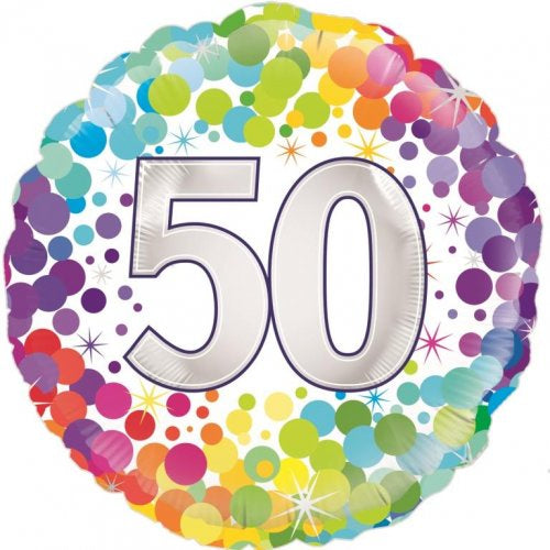 50th Colourful Confetti 18 inch Foil Balloon