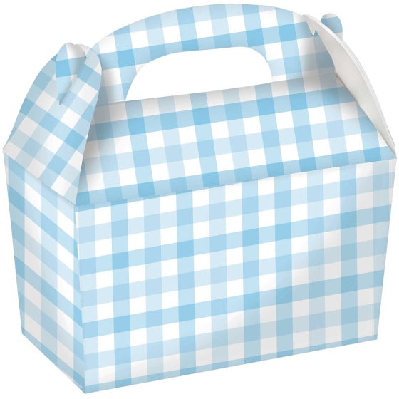 Gingham Pastel Blue Paper Treat Box 4 pack