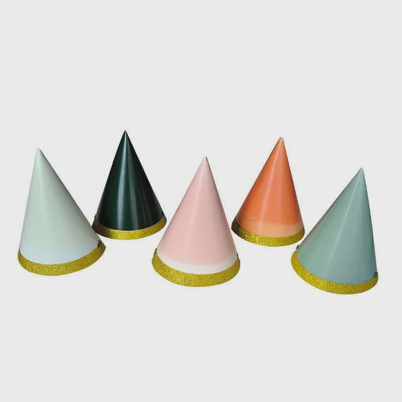Gold Glitter Edging Paper Hats (Pack of 5)