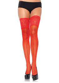 Red Stay Up Spandex Sheer Thigh highs with Silicone Top Plus Size