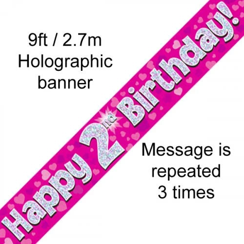 Holographic Pink 2nd Birthday Banner