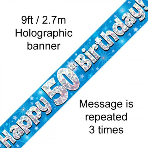 Holographic Blue 50th Birthday Banner