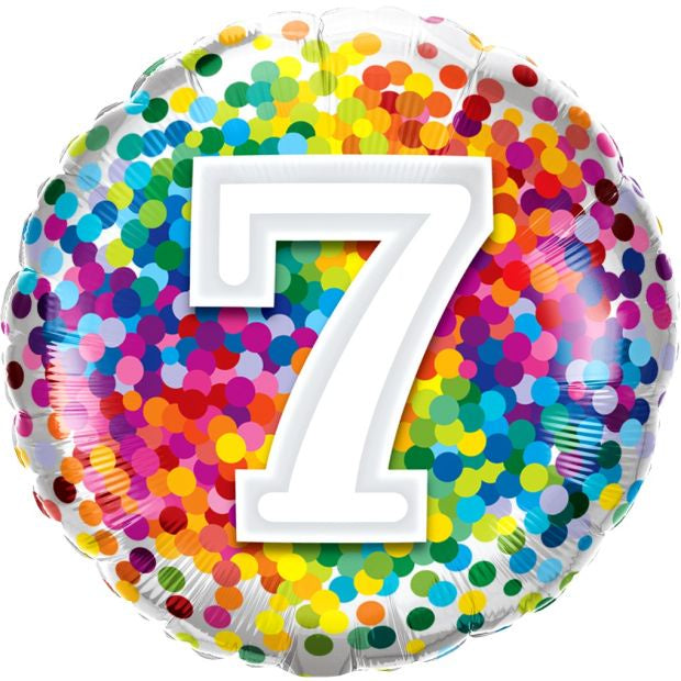 7th Rainbow Confetti 18 Inch Foil Balloon