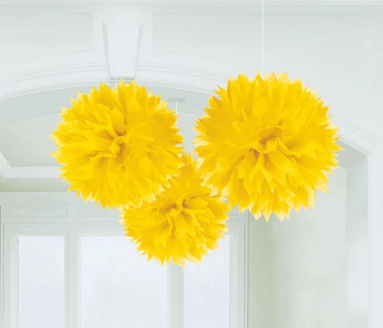 Yellow Fluffy Decorations 3Pk