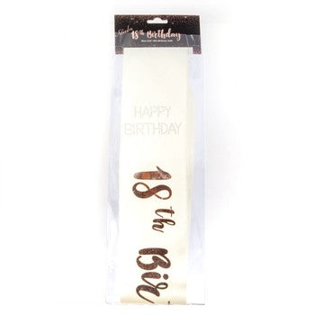 18th Birthday Rose Gold on White Sash