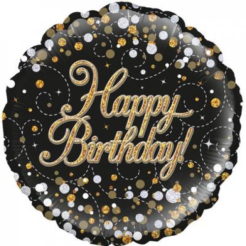 Happy Birthday Gold/Black Sparkle Foil Balloon