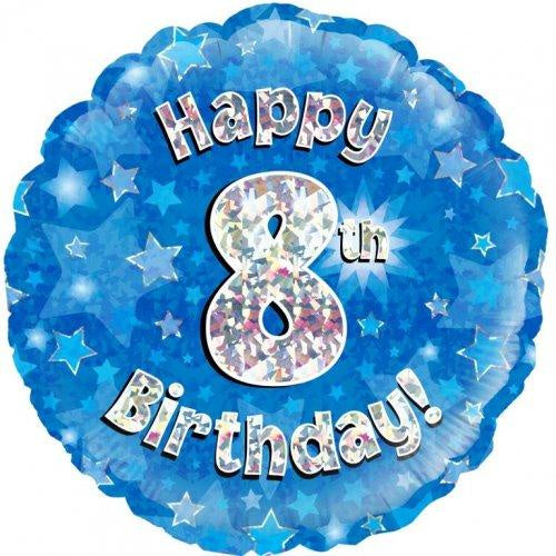 8th Birthday Blue Holographic 18 Inch Foil Balloon