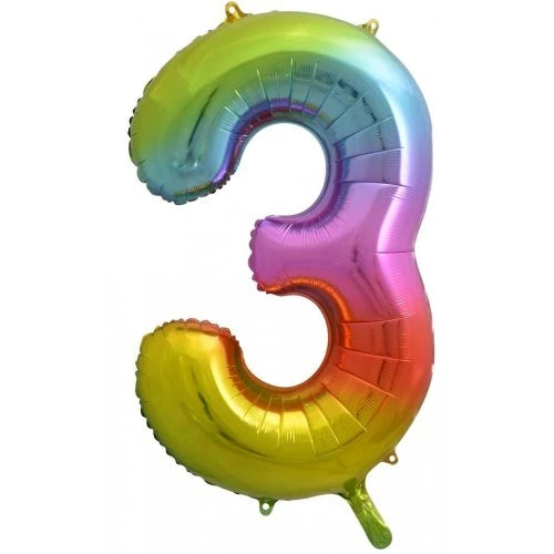 Rainbow Number 3 Supershape Foil Balloon