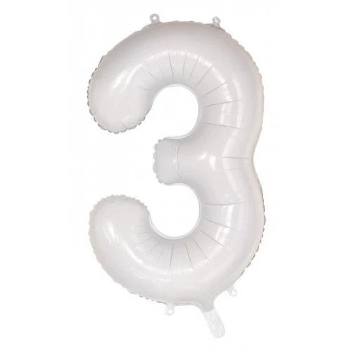 White Number 3 Supershape Foil Balloon